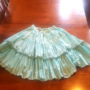 Teal striped vintage swing skirt w ruffle.